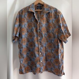 Austin Reed Linen Paisley Short Sleeve Button Up Shirt - M